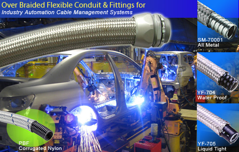 Over Braided Flexible Conduit & Fittings For Industry Automation Cable Management