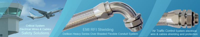 Delikon EMI RFI Shielding Heavy Series Over Braided Flexible Conduit and EMI RFI Shielding Termination Heavy Series Connector help to suppress or mitigate the threat of EMI RFI interference, physical damage to electrical wire and cables, especially in the safety critical system, such as ATC Air Traffic Control System, Airfield Lighting System, Oil and Gas Production Safety System, Metal Industry Processing Safety System, EV industry and medical equipment.