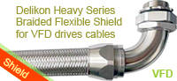 Delikon EMI RFI Shielding Heavy Series Over Braided Flexible Conduit and Shield Termination Heavy Series Connector, Heavy Series Swivel Connector,Corrosion Resistant High Temperature Heavy Series Stainless Steel Connector for automation PLC and PAC cables, VFD cable, Servo motor cable protection and shielding solution of the modernization and revamping of the steel mill plant, oil refinery and automotive and mobility industry