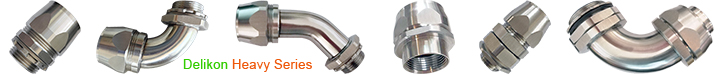 Delikon EMI RFI Shield Termination Heavy Series Connector, Anti Vibration Swivel Heavy Series Connector, and High Temperature Connector protect automotive industry, Petrochemical industry and metal industry automation cable and Control Cables. Available with G (PF), Metric M, NPT, and PG male and female threads. 