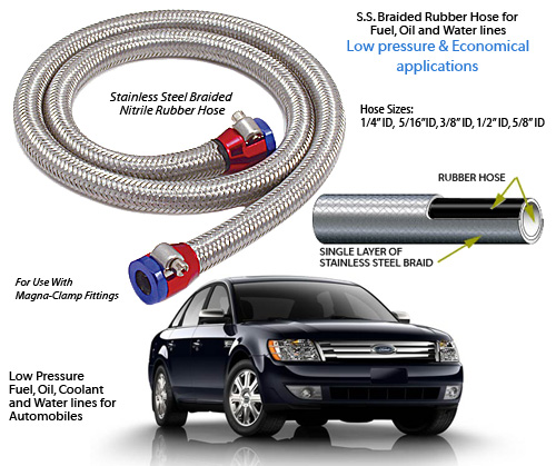 Single Layer Stainless Steel Braided Rubber Hose for Economical Low Pressure Applications