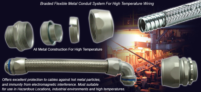 Overbraided Flexible Steel Conduit For High Temperature Wiring